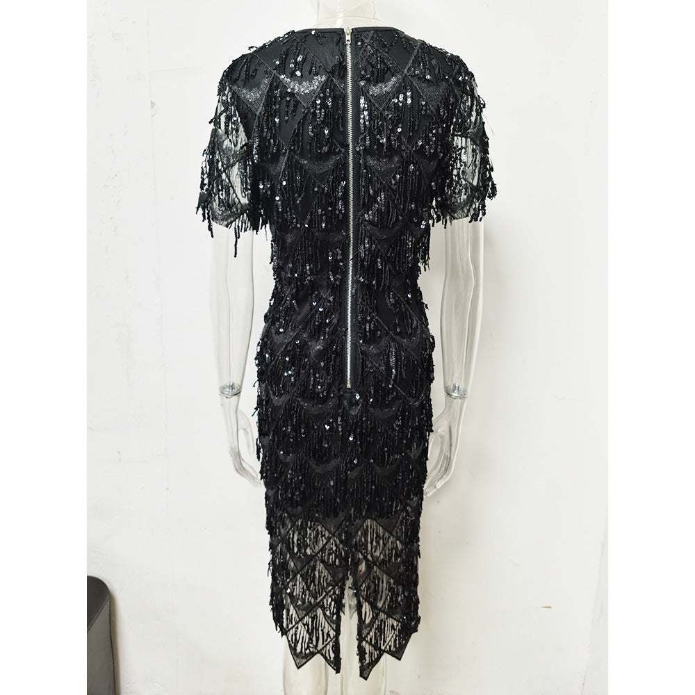 Women’s Fringed Sequin Evening Dress