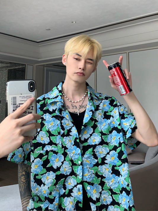 Men’s Contrast Floral Hawaiian Shirt